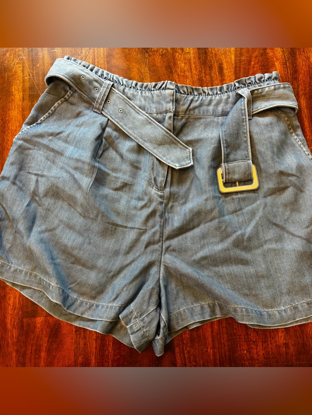 Vineyard Vines Slate Blue Paperbag-Waist Denim Shorts with Belt size 14